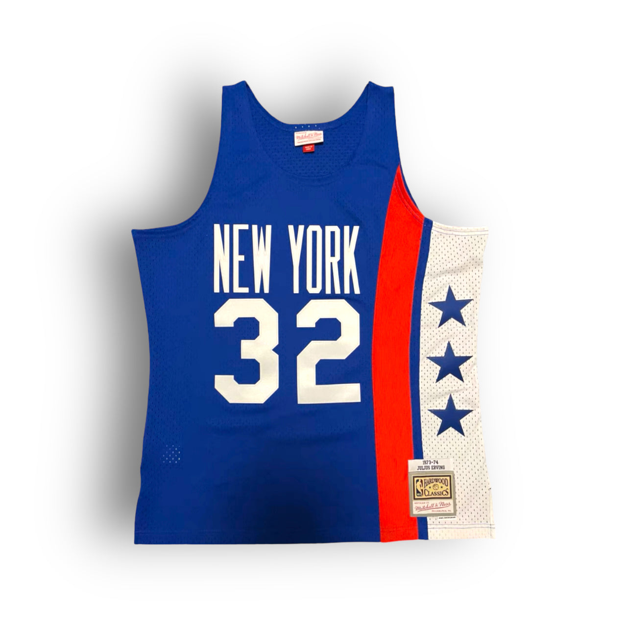 Julius Erving 1973-1974 New York Knicks Away Mitchell & Ness Swingman Jersey - Blue/White/Red - Hoop Jersey Store
