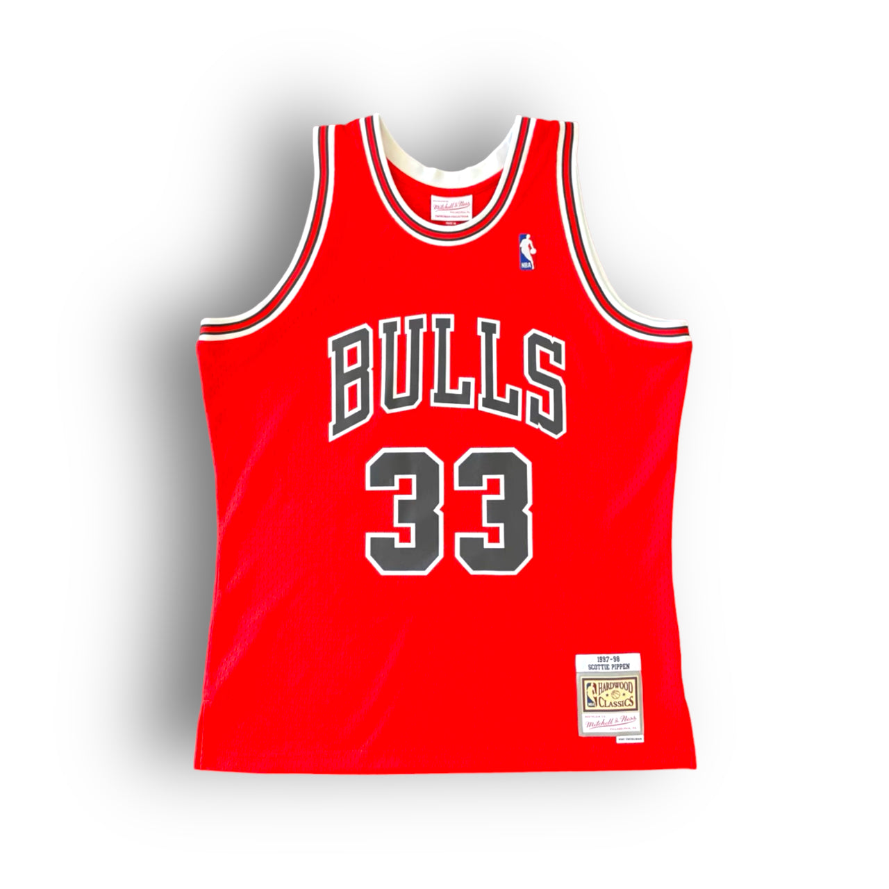 Scottie Pippen 1997-1998 Chicago Bulls Away Mitchell & Ness Swingman Jersey - Red - Hoop Jersey Store
