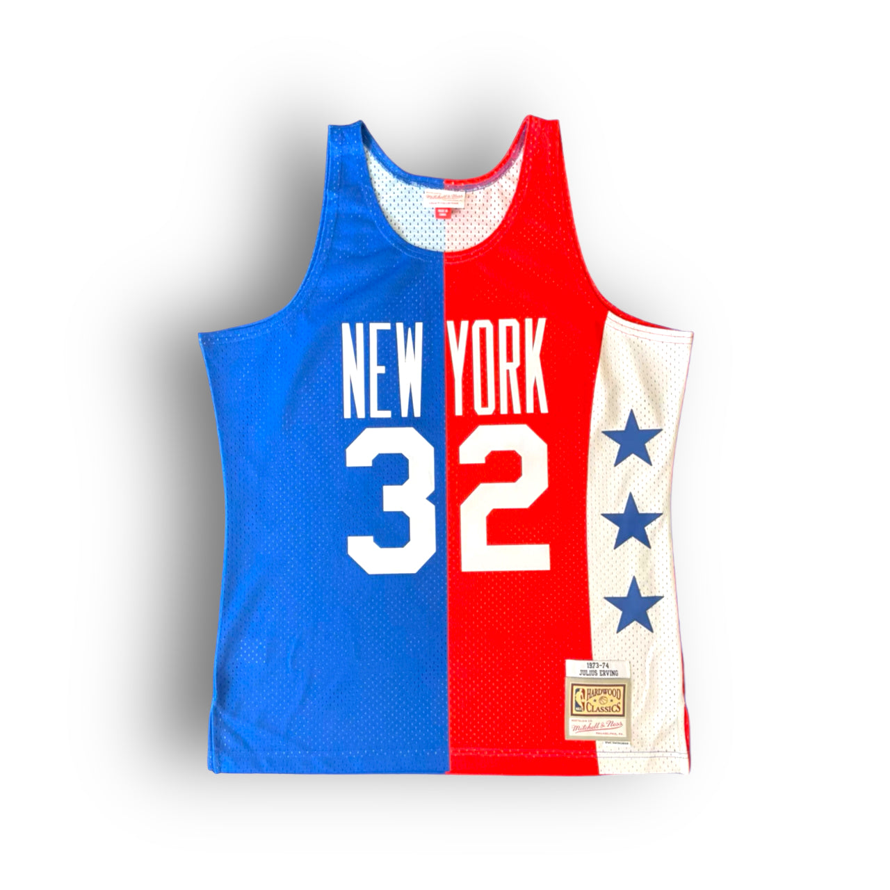 Julius Erving 1973-1974 New York Knicks Two Tone Edition Mitchell & Ness Swingman Jersey - Red/Blue - Hoop Jersey Store