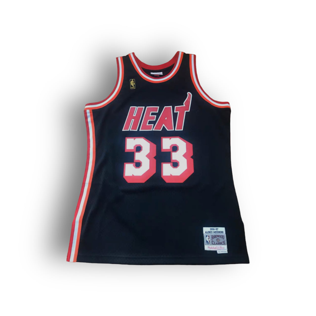 Mitchell and Ness Alonzo Mourning Miami Heat 1996-1997 Hardwood Classic Away Swingman Jersey - Black - Hoop Jersey Store