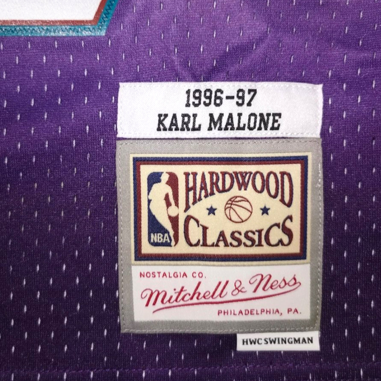 Karl Malone 1996-1997 Utah Jazz Away Mitchell & Ness Swingman Jersey - Purple - Hoop Jersey Store