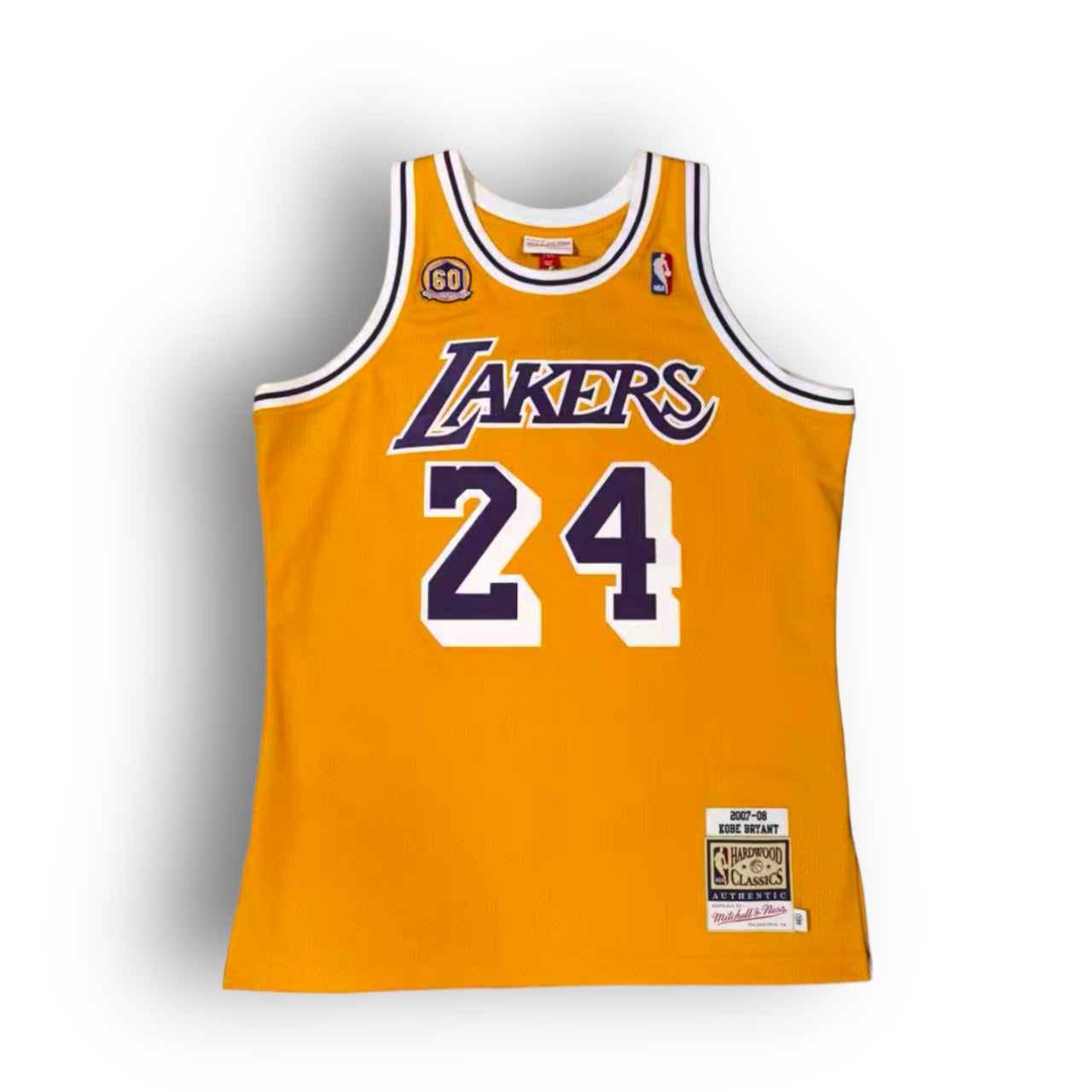 Mitchell and Ness Kobe Bryant Los Angeles Lakers 2007-2008 Hardwood Classic Lakers 60th Anniversary Home Authentic Jersey - Yellow #24 - Hoop Jersey Store