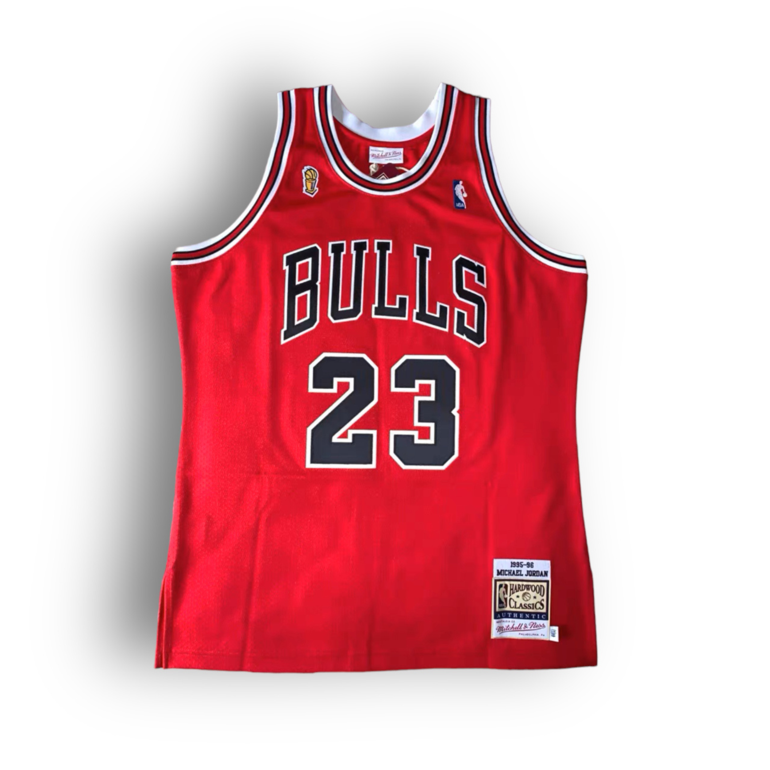 Mitchell & Ness Michael Jordan 95-96 Chicago Bulls 23 "NBA Final" Away Authentic Jersey - Red - Hoop Jersey Store
