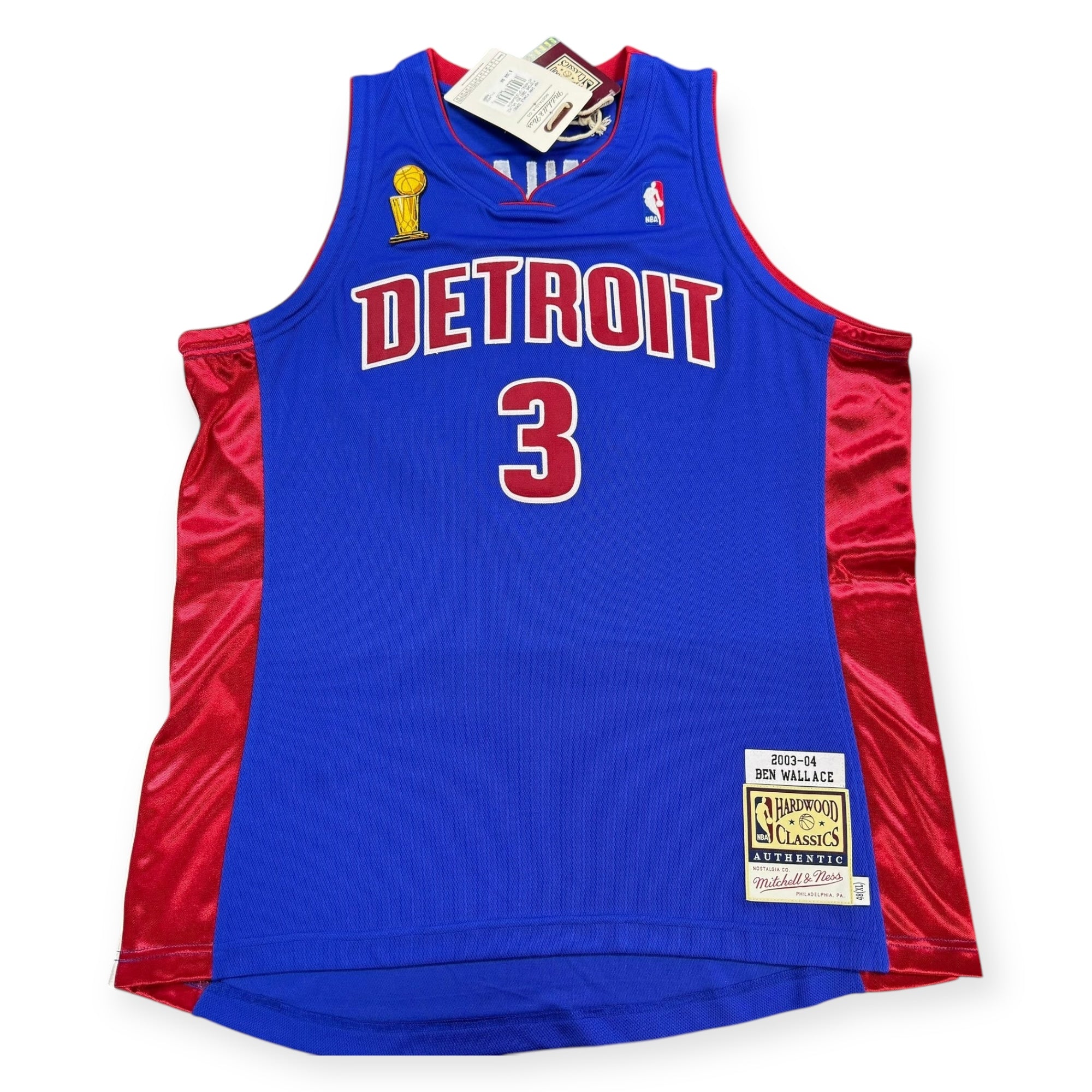 Mitchell & Ness Ben Wallace 'Big Ben' Detroit Pistons 2003-2004 NBA Finals Hardwood Classic Away Authentic Jersey - Blue/Red