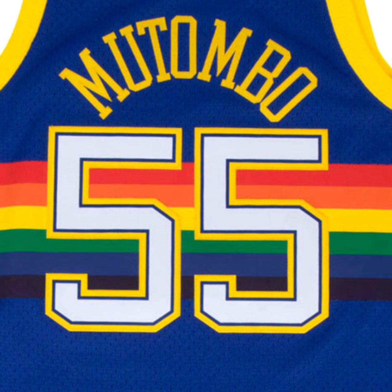 Dikembe Mutombo 1991-1992 Denver Nuggets Away Mitchell & Ness Swingman Jersey - Rainbow/Blue - Hoop Jersey Store